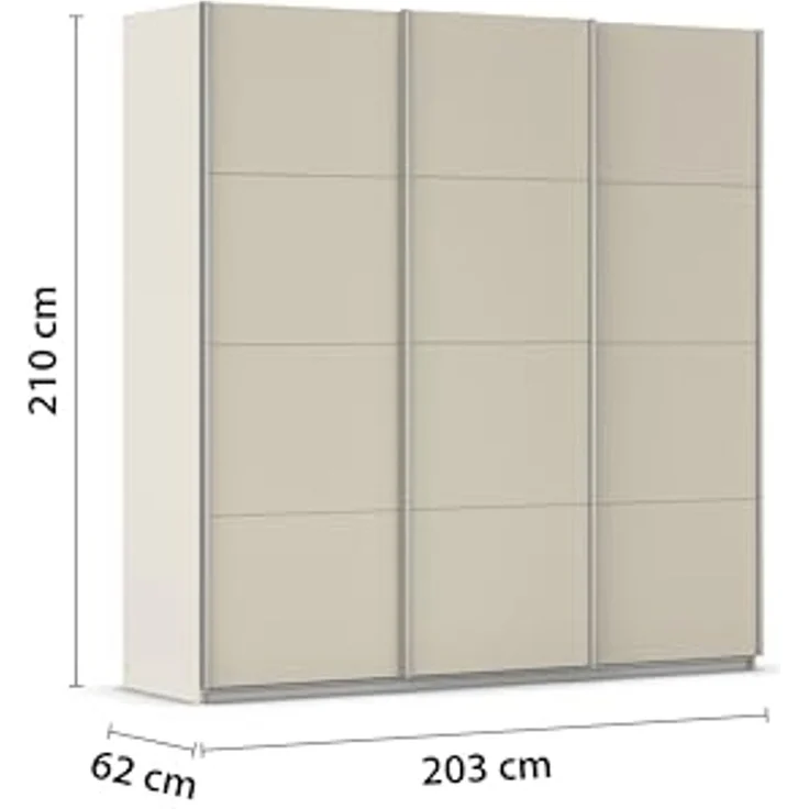 Rauch Möbel Kulmbach, Kleiderschrank mit Schwebetüren für Schlafzimmer, Kinderzimmer, Jugendzimmer, Garderobe, Flur, 3-türig, Zubehör Basic, Farbe Beige, Breite 203 cm – Bild 3