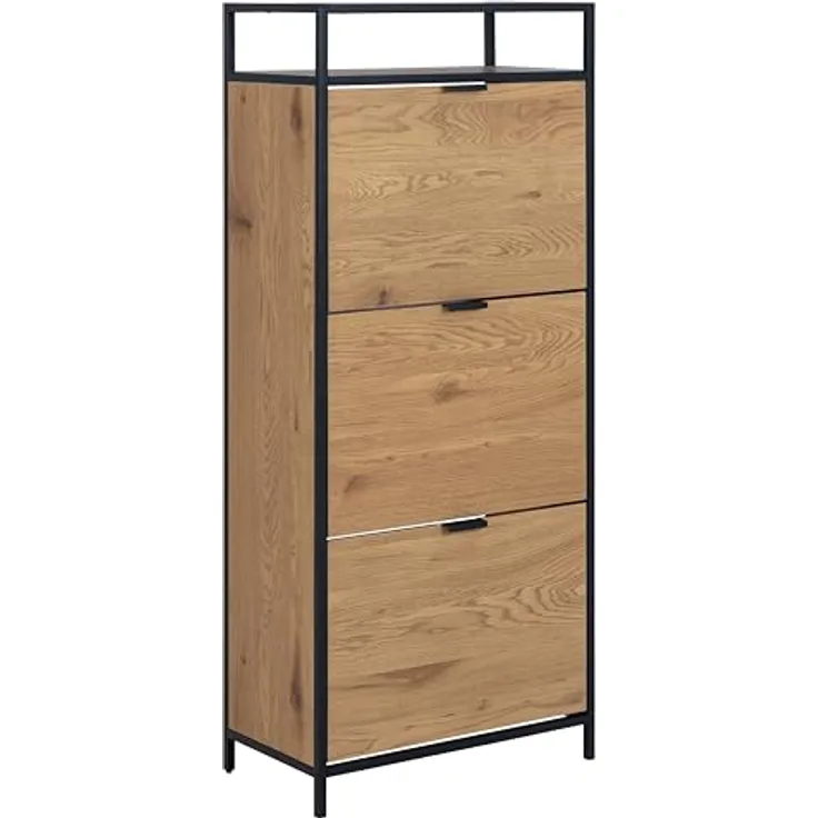 Livetastic Schuhschrank, Schwarz, Wildeiche, 3 Schubladen, 56x129x30 cm, Schuhaufbewahrung für Garderobe