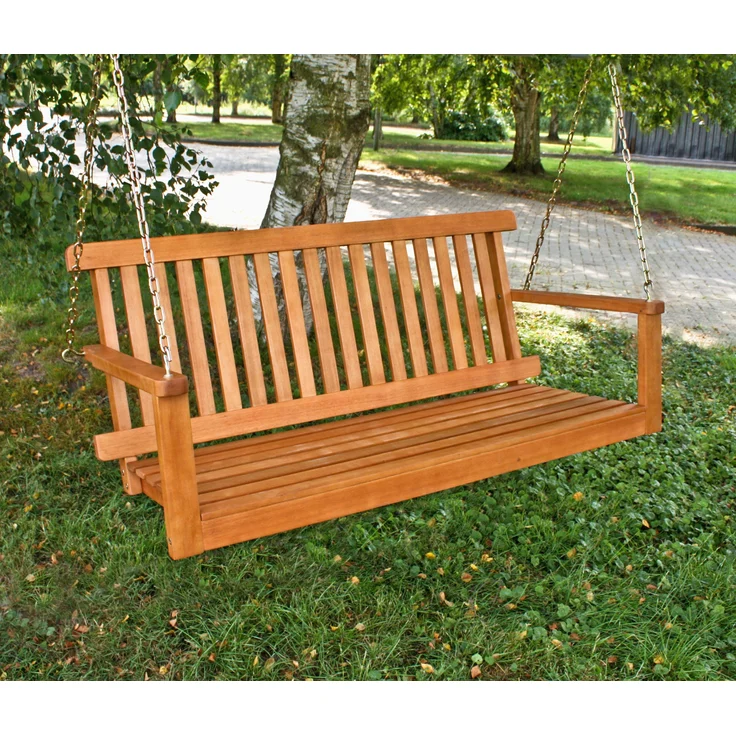Garten-Hängebank TURKU - 130cm Breit, Eukalyptus, Natur | Hängebank Garten Wetterfest Sitzbank Outdoor – Bild 3