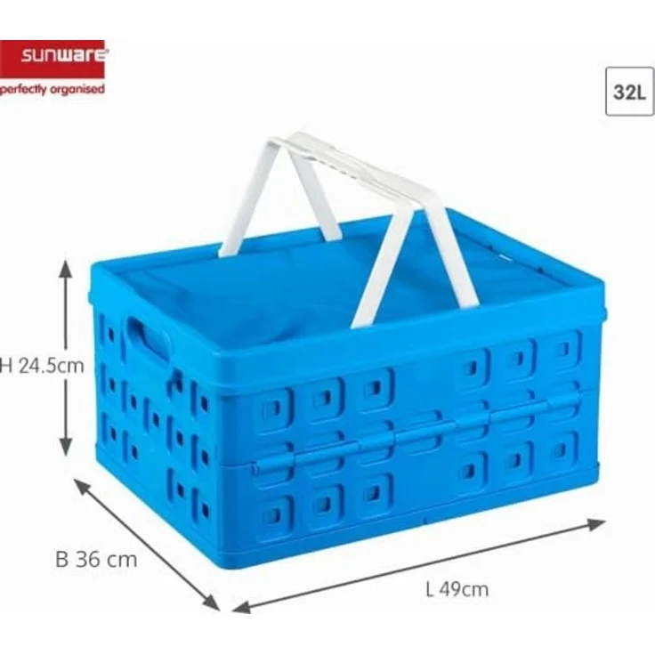 Sunware Klappbox Square 32 L blau/weiß Einkaufsbox Einkaufskorb mit Griffen – Bild 2