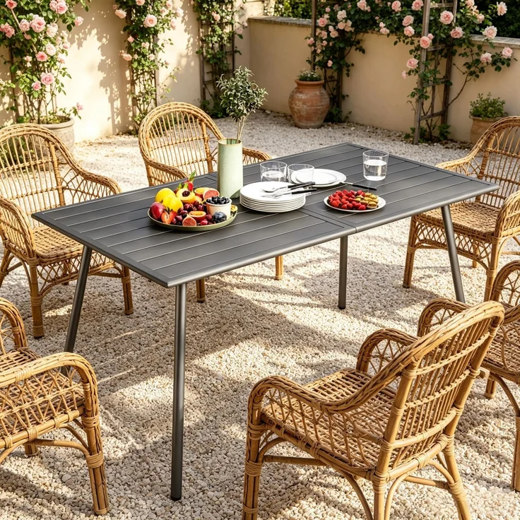 Stilvoller Terrassentisch,Moderner Gartentisch,Praktischer Outdoor-Esstisch,Eleganter Tisch(nur mit Tisch)--Herde--150x80x74cm--YOUDENOVA – Bild 2