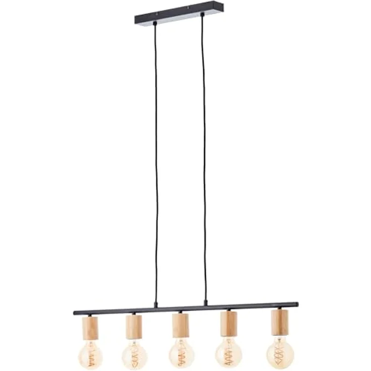 BRILLIANT Kerry Pendelleuchte 5-flammig, Höhenverstellbar, schwarz/holz, dimmbar, variabel mit dekorativem Textilkabel – Bild 8