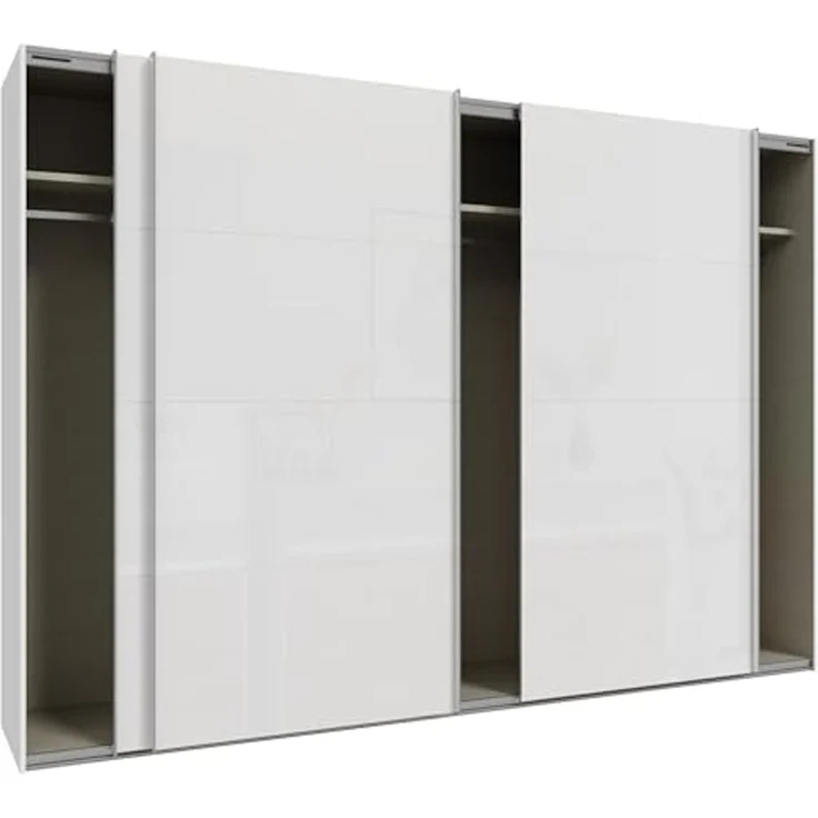 Forte SOPHISTISPACE Kleiderschrank 300, moderner Schwebetürenschrank, 3-türig, Einlegeböden, Kleiderstangen, Holzwerkstoff, Weiß/Weiß Glanz, 299,8 cm breit x 210,5 cm hoch x 62,9 cm tief – Bild 6