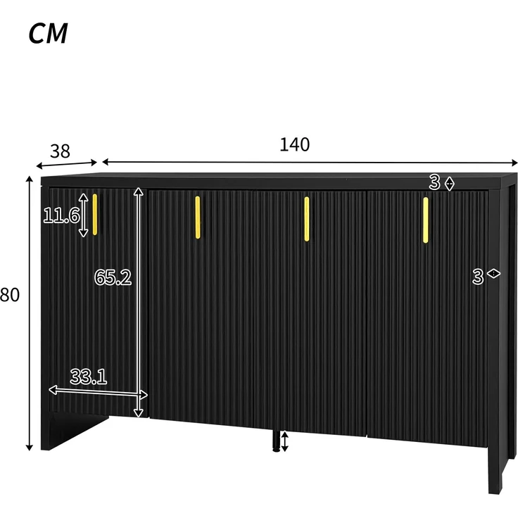 Sideboard, Holzwerkstoff mit verstellbaren Einlegeböden, 140x38x80 cm, Schwarz – Bild 6