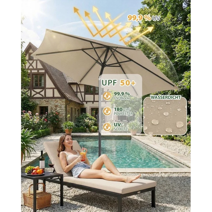 Sekey Sonnenschirm 200 cm Gartenschirm Rund Marktschirm Knickbar mit Kurbel, LxB: 200x200 cm, Windstabil & neigbar, ideal für Balkon, Garten & Terrasse, UV 50+ – Bild 4