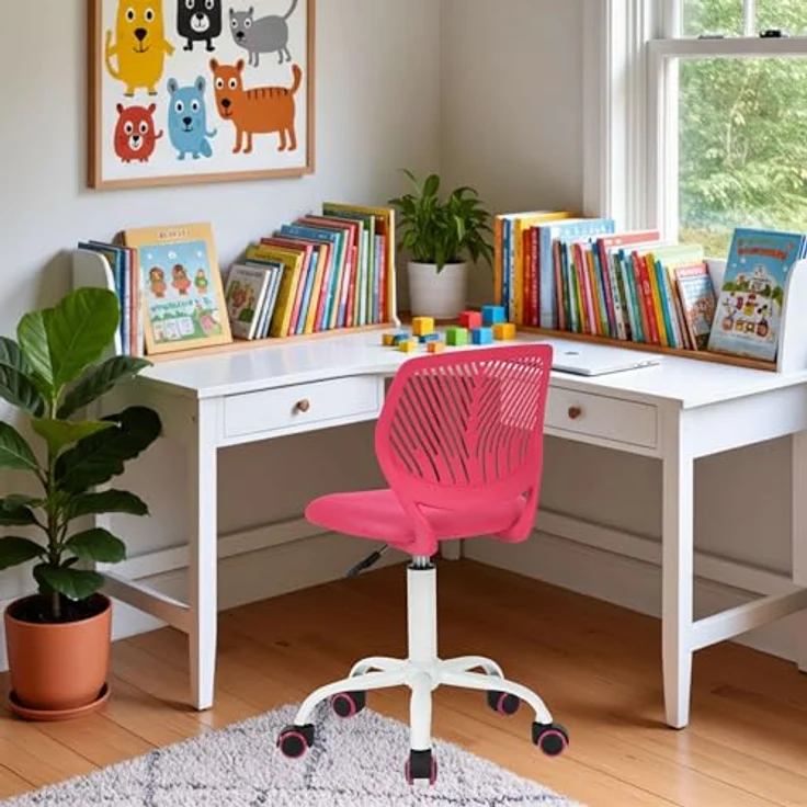 FurnitureR Bunter Schreibtischstuhl, moderner höhenverstellbarer Computerstuhl ohne Armlehnen, ergonomischer Drehstuhl für Kinderzimmer und Home Office – Bild 3