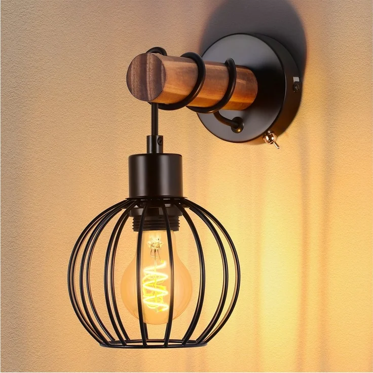 Nettlife Wandleuchte Holz Innen Wandlampe Vintage mit Schalter, mit Schalter, LED wechselbar, für Schlafzimmer Wohnzimmer Flur ein wunderbares Weihnachtsgeschenk – Bild 1