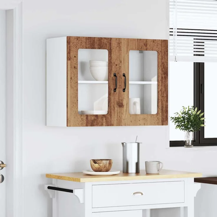 vidaXL Küchen-Hängeschrank mit Glastür Altholz-Optik Holzwerkstoff 853615 – Bild 7