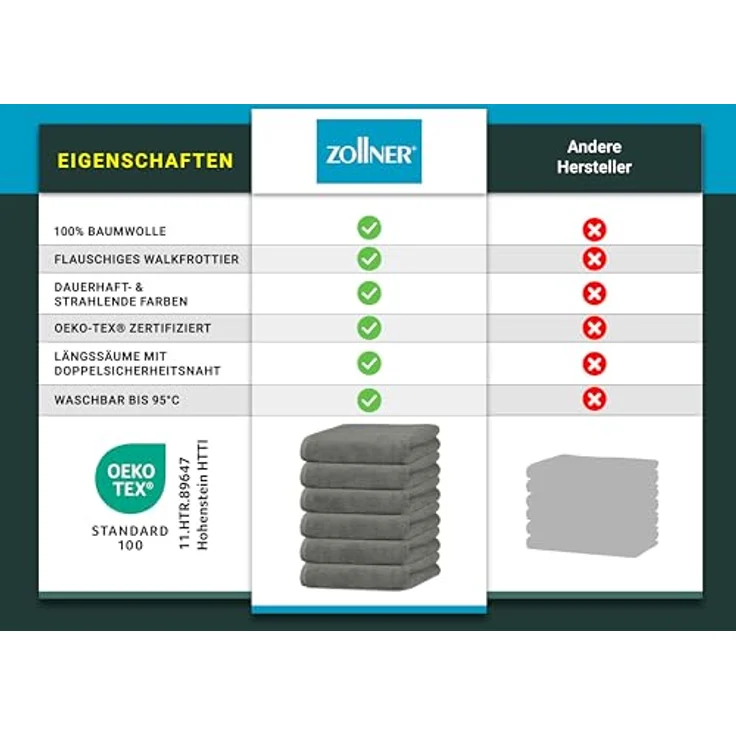 ZOLLNER Handtücher, Walkfrottier (6-St), 50x100 cm, 100% Baumwolle, vom Hotelwäschespezialisten, bis 95 °C – Bild 7