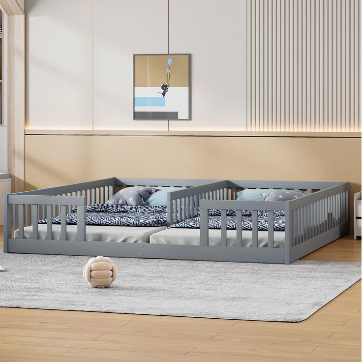 CHICFURN Bett Kiefernholz Grau 90x200 cm mit Sicherheitsgitter ohne Lattenrost – Bild 5