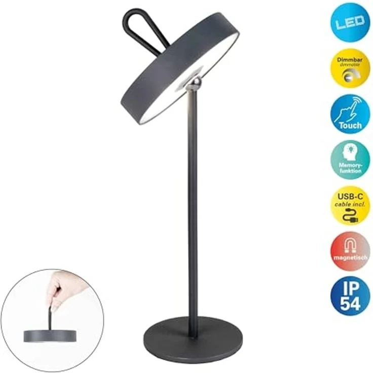 näve Außen-Tischleuchte ELLA, Memoryfunktion, LED fest integriert, Warmweiß, Dimmbar, Schirm magnetisch und leuchtend abnehmbar, Memoryfunktion – Bild 2