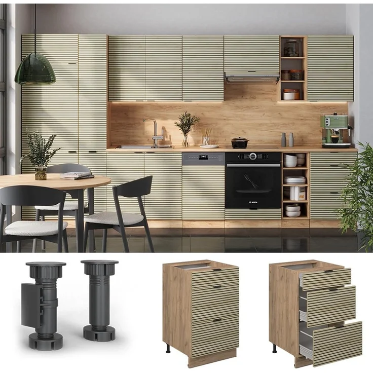 Küchenunterschrank Fame-Line Eiche Paneel 50 cm ohne Arbeitsplatte Vicco – Bild 4
