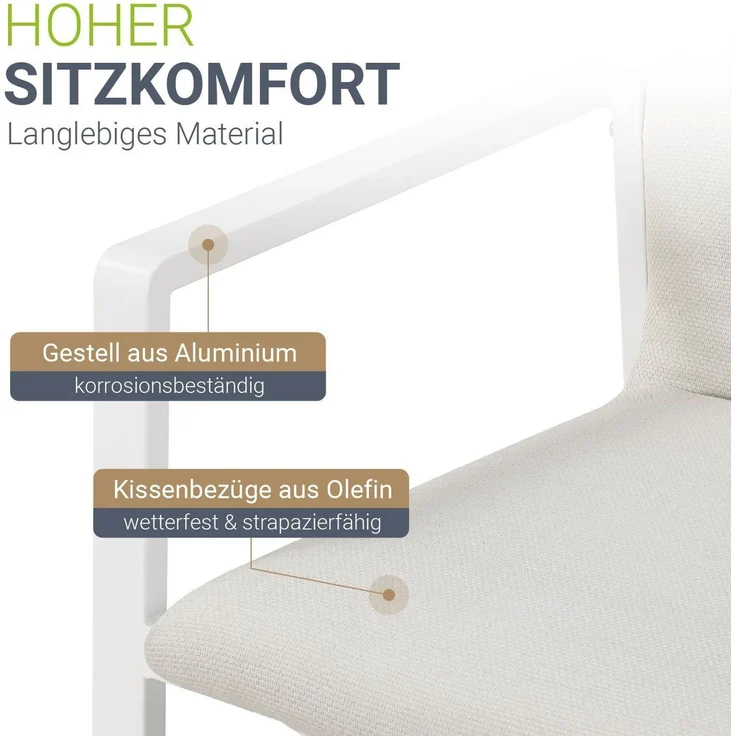 Juskys Premium Gartenmöbel Set Maui - Tisch mit 6 Stühlen - Alu & Polywood - langlebig & wetterfest - Kissen schnelltrocknend - Terassenmöbel - Beige – Bild 5