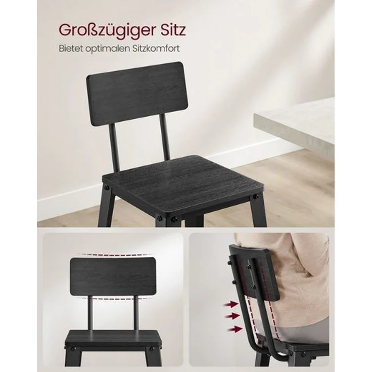 Vasagle Barhocker, 2er Set, Barstühle, Küchenstühle, mit Rückenlehne, Stahlgestell, einfache Montage, Industrie-Design, aschschwarz-tintenschwarz LBCDE078B02 – Bild 1