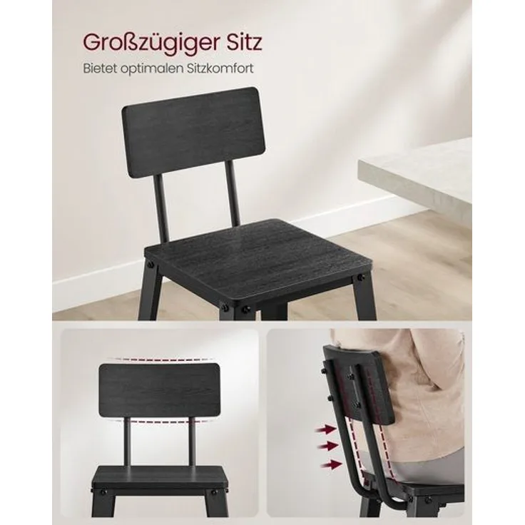 Vasagle Barhocker, 2er Set, Barstühle, Küchenstühle, mit Rückenlehne, Stahlgestell, einfache Montage, Industrie-Design, aschschwarz-tintenschwarz LBCDE078B02