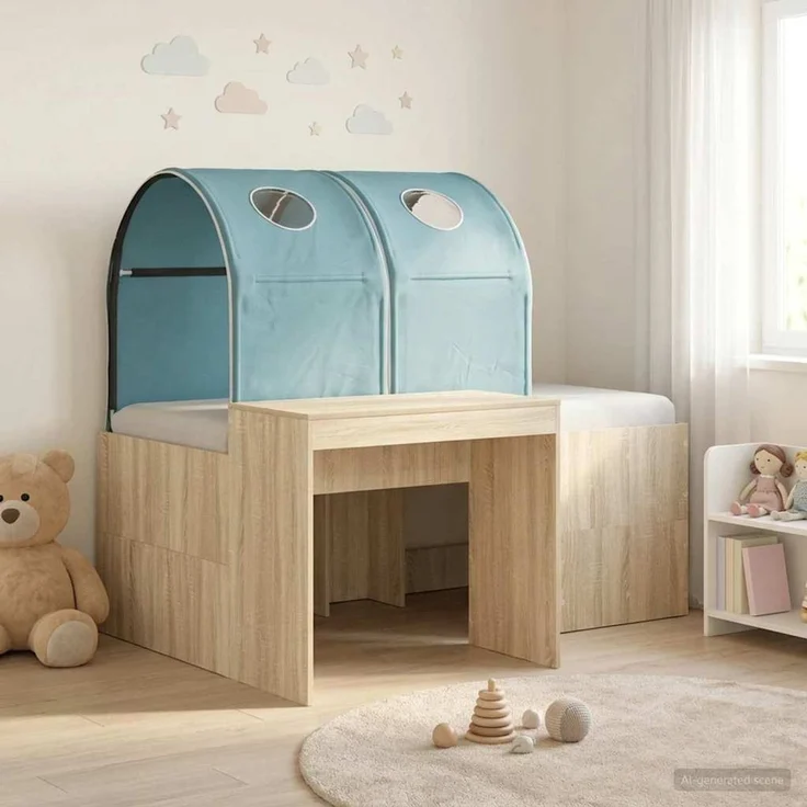 vidaXL Bett mit Tunnel 3 Stk. Artisian Eiche und Hellblau 3423516 – Bild 1