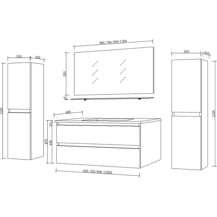 Homeline Badmöbel Set Eiche/Schwarz Kaiser Hochglanz 90cm Spiegel incl LED (90, 5, 1x Seitenschränke) – Bild 5