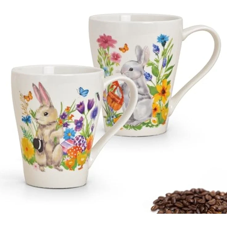 matches21 HOME & HOBBY Tasse Kaffeetassen 2er Set Ostern Frühling Osterhase Blumen, 2-tlg, Porzellan, Tee, Kaffee-Becher, klassisch, weiss bunt, 350 ml – Bild 1