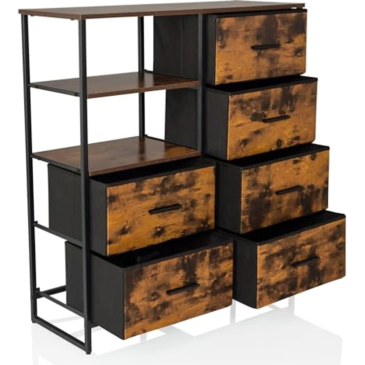 hjh LIVING Kommode mit 6 Schubladen, 2 offene Fächer RAGALA 84 x 30 x 92 cm Regalsystem Sideboard für Wohnzimmer Schlafzimmer Flur, Räuchereiche – Bild 6