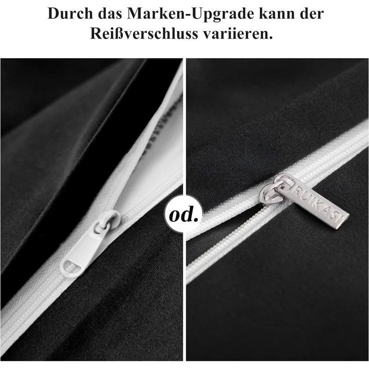 Bettwäsche Set 200x220 Schwarz Mikrofaser Reißverschluss 3tlg – Bild 6