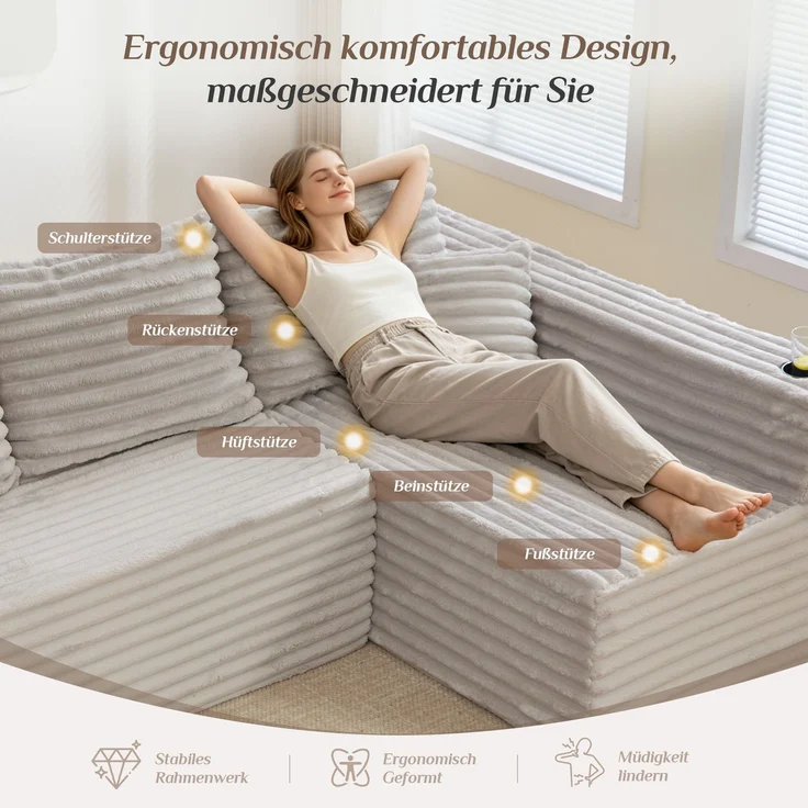 ZUBALIYA Wohnlandschaft 155x88 cm, mit Samtbezug, mit Cordbezug, mit breiten Armlehnen, mit Schaumstoffpolsterung – Bild 4