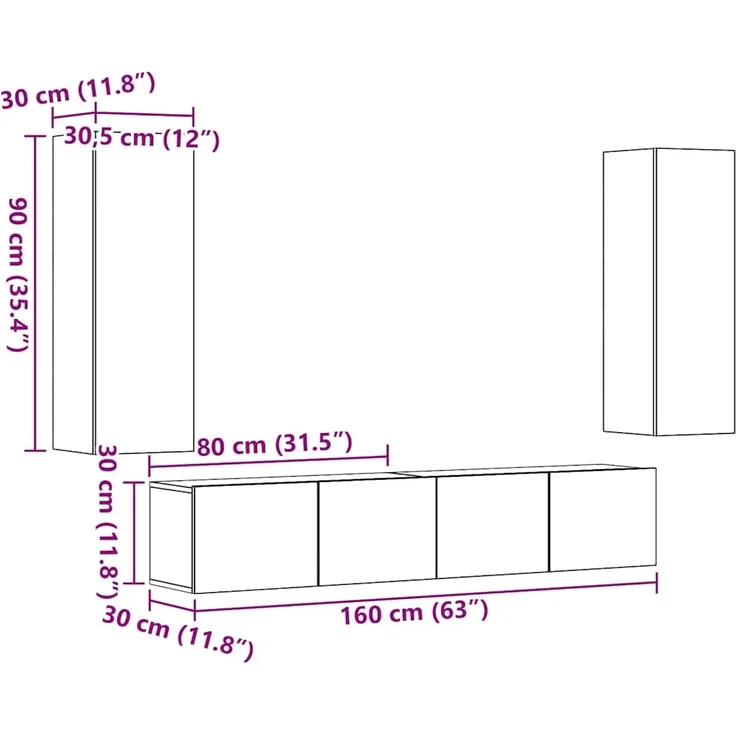 vidaXL TV-Wandschränke 4 Stk. Artisan-Eiche Holzwerkstoff 3328948 – Bild 8