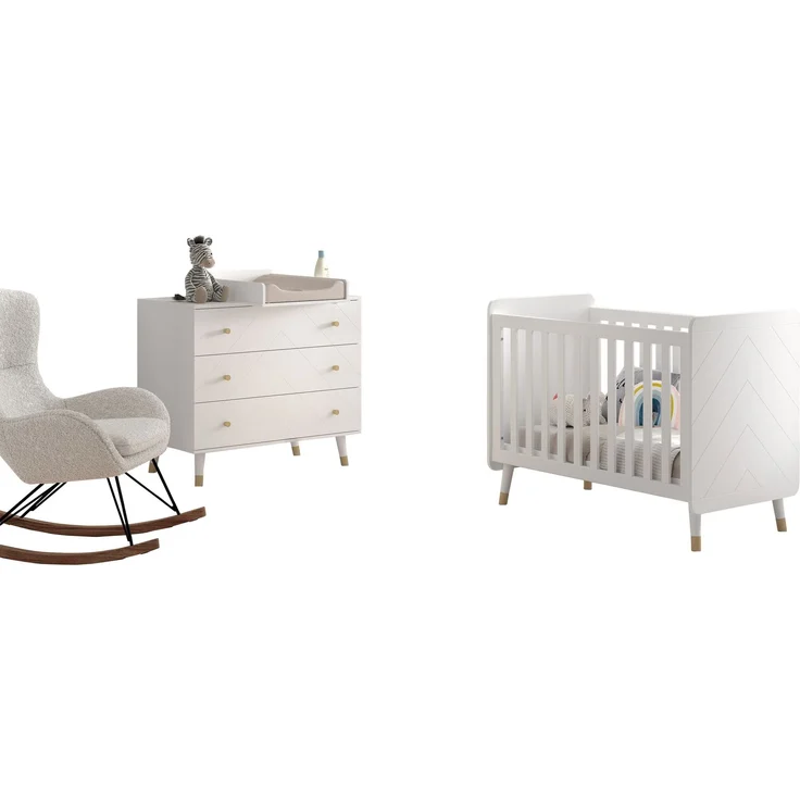 BILLY Babyzimmer-Set, best. aus Kommode, Wickelaufsatz u. Babybett 60x120 cm, MDF Satin Weiß lackiert – Bild 5