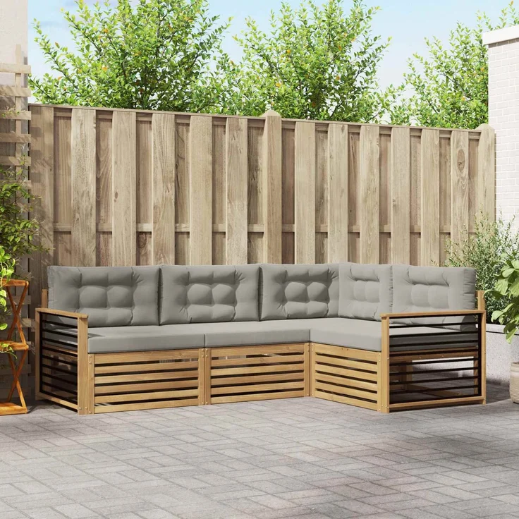 vidaXL Outdoor-Sofagarnitur 4 stk. 4-Sitzer Weiß und Hellgrau 3390416 – Bild 1