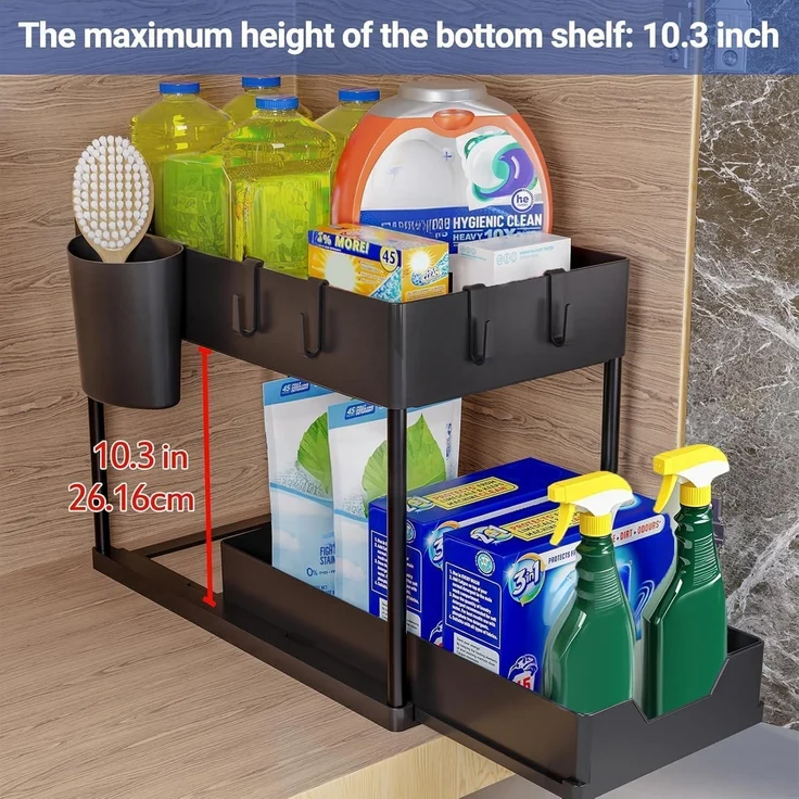 Puricon 2 Set Unter Waschbecken Regal 2 Etagen Küchenregal Schwarz – Bild 4