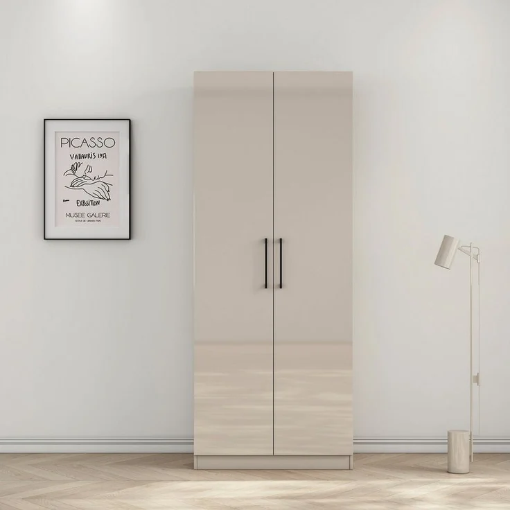 OTTO home Kleiderschrank Sylt Schlafzimmerschrank Garderobe Schrank Bestseller hochglanz (hochwertige Metall Griffe in schwarz) Drehtürenschrank mit perfekter Innenausstattung, Breite 80cm – Bild 5