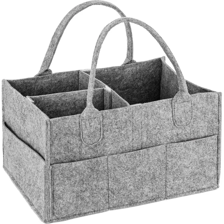 MaidMAX Baby Windel Caddy Filztasche, tragbarer Wickeltisch Organizer Multifunktionale Wickeltasche, Filzkorb Aufbewahrungsbox Aufbewahrungskorb mit wechselbaren Fächer für Kinderzimmer, Auto und Reise, Holzkorb-Grau