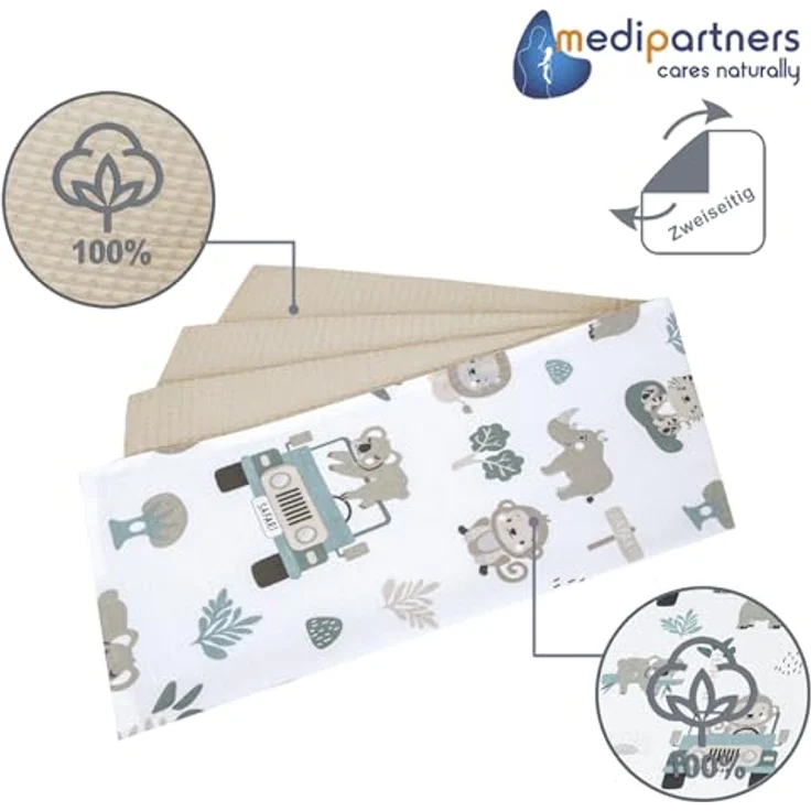 Medi Partners Babydecke Baby Decke Neugeborenen - Kuscheldecke Geschenk Babydecken 75x100cm für Kleinkinder Mädchen Krabbeldecke Kinderbett Kinderwagen 100% Baumwolle (‎Mint Zoo mit Grauer Waffel) – Bild 3