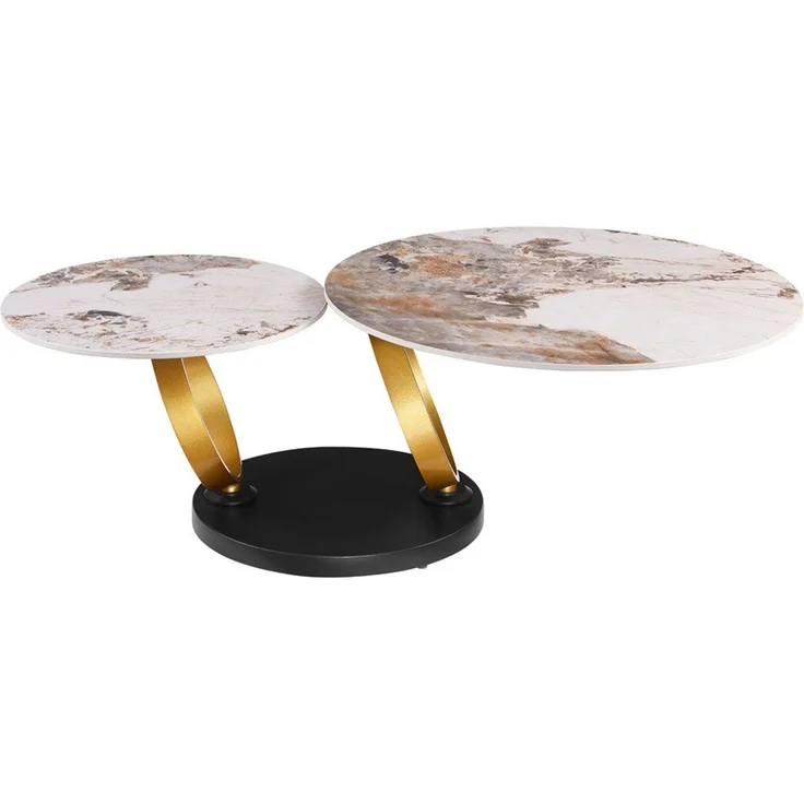 riess-ambiente Couchtisch DANCING RINGS 80cm weiß/braun - Keramik, Naturstein, rund, drehbar (Einzelartikel, 1-St), Ausgefallener Beistelltisch - ideal für moderne Wohn- und Schlafzimmer – Bild 2
