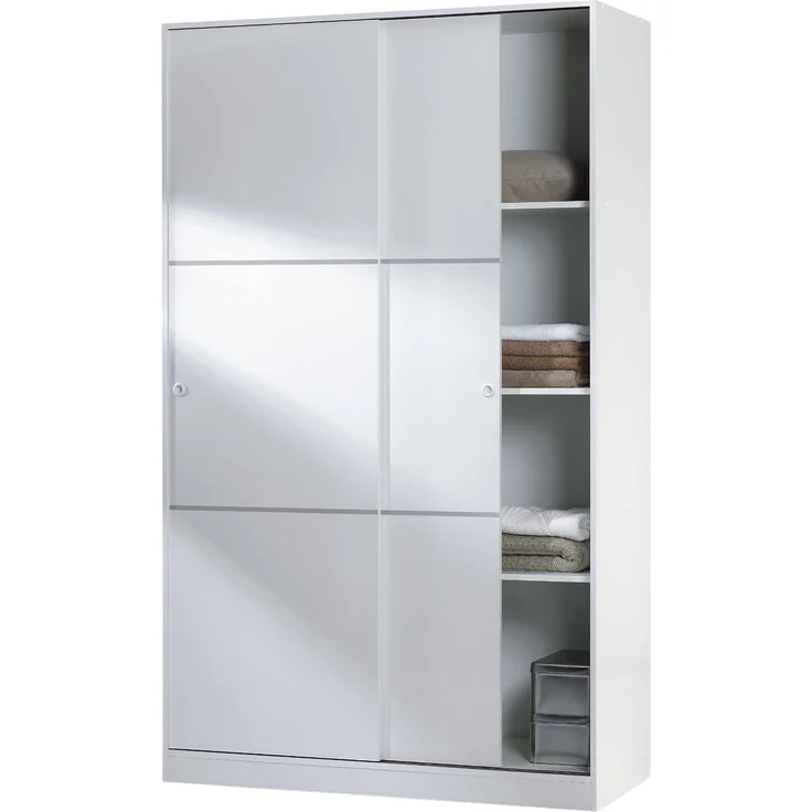 Habitdesign Kleiderschrank mit 2 Schiebetüren, Kleiderstange und Regalen, Schlafzimmerschrank, Modell Top 120, Hochglanz-Finish, Maße: 120 cm (L) x 200 cm (H) x 50 cm (T) – Bild 1