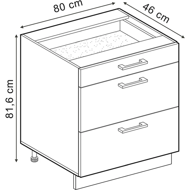 Küchenunterschrank R-Line Rot Hochglanz/Anthrazit 80 cm mit 3 Schubladen ohne Arbeitsplatte Vicco – Bild 2