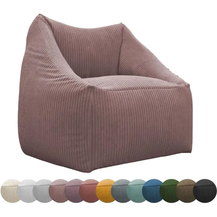 chilly pilley Cord Sitzsack Sitzkissen EPS-Perlen Füllung Bodenkissen Sessel Gartenkissen Kissen Lounge mit Rückenlehne Sitz (Hellrosa)