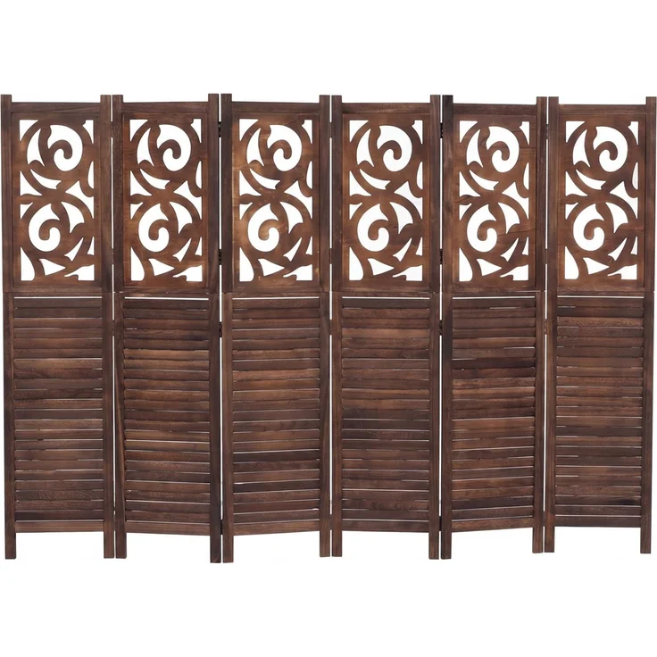 Paravent T568, Raumteiler Trennwand Sichtschutz Raumtrennung, Ornamente klappbar Paulownia Holz 170x240cm ~ braun – Bild 8