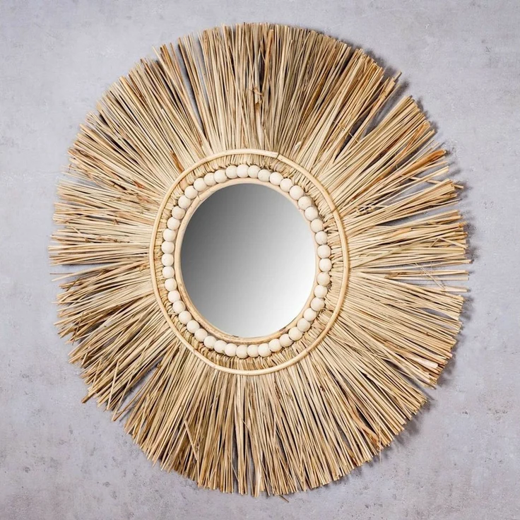 Levandeo® Dekoobjekt, Spiegel Seegras Ø 55cm Wandspiegel Rund Flurspiegel Wanddeko Boho – Bild 2