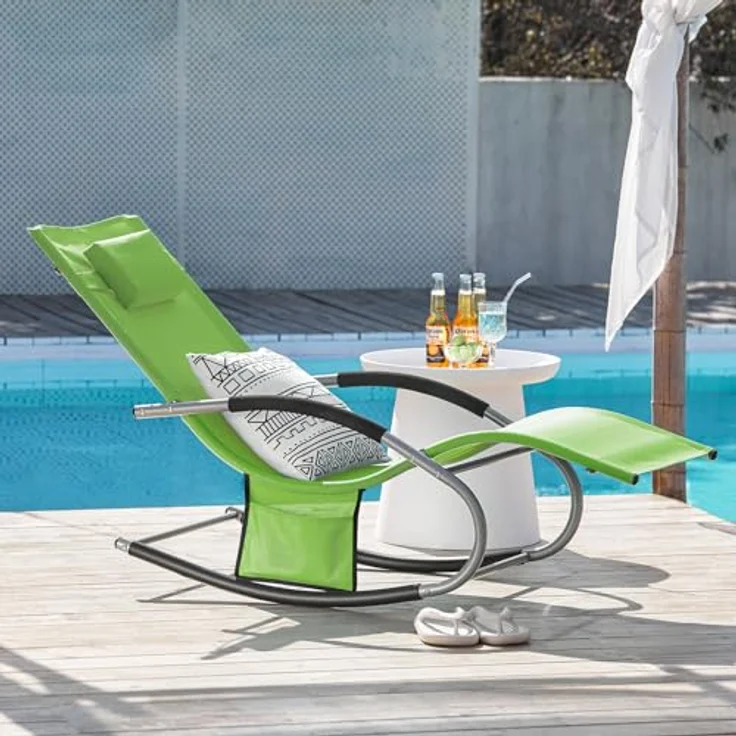 SoBuy OGS28-GRx2, 2er Set Schaukelliegen, Gartenliege in Grün, luftige Swingliege mit Kopfkissen und Stauraum für Garten, Balkon und Strand – Bild 4