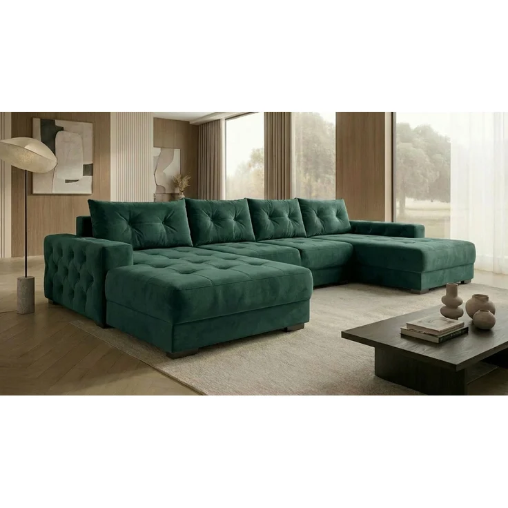 Ecksofa MODENA 320 cm x 185 cm – Stoff: VELUTTO Dunkelgrun 10 Farbe: Grün – Bild 1