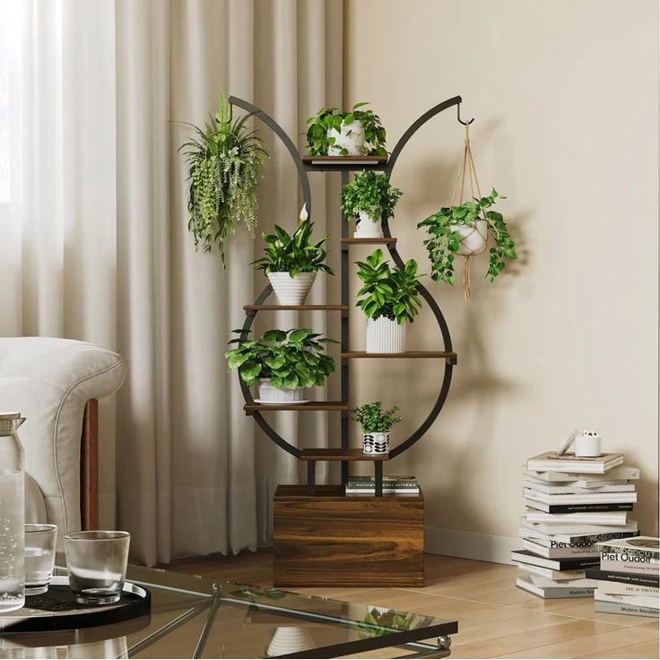 FUROKOY Blumenständer Pflanzenständer Pflanzenregal Blumenregal Outdoor Indoor, 6 Etagen,mit 2 Haken, für Balkon Deko Garten Wohnzimmer – Bild 3