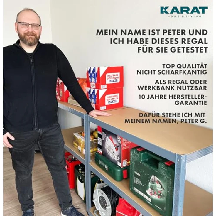 KARAT Schwerlastregal, 2er Set, 30 x 75 x 150 cm Steckregal, Kellerregal, Lagerregal - TÜV/GS-geprüft - 5 verstellbare Böden (Grau) – Bild 7