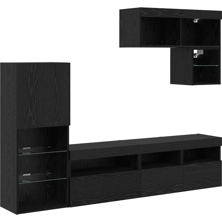 vidaXL TV-Wandgeräte 6 pcs Schwarz Eichen-Optik Holzwerkstoff 3402976 – Bild 1