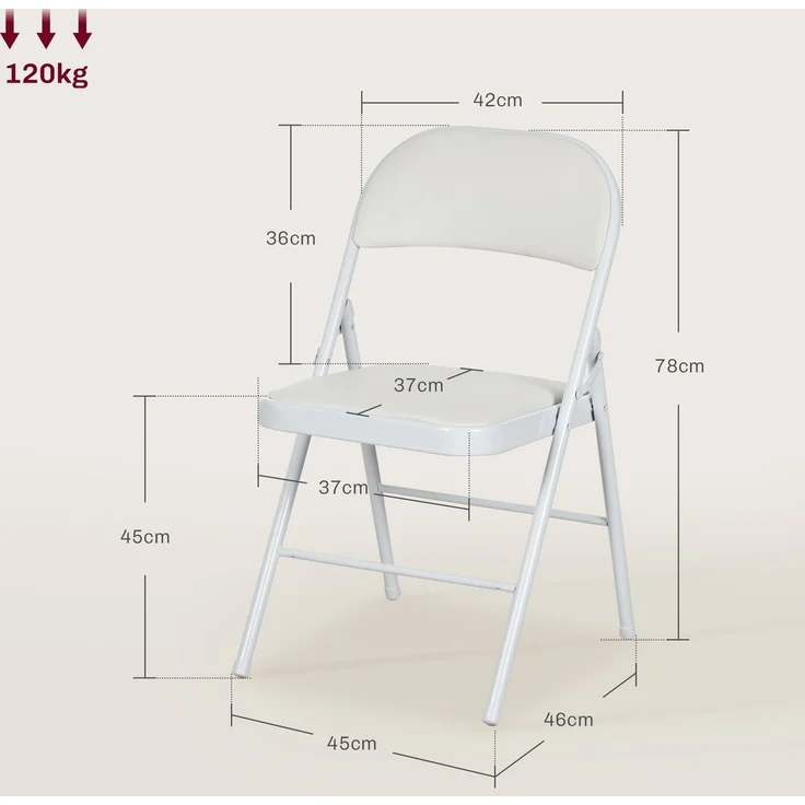 HOMCOM Klappstühle, Kunstleder, Stahl, Weiß, 45L x 46B x 78H cm – Bild 3