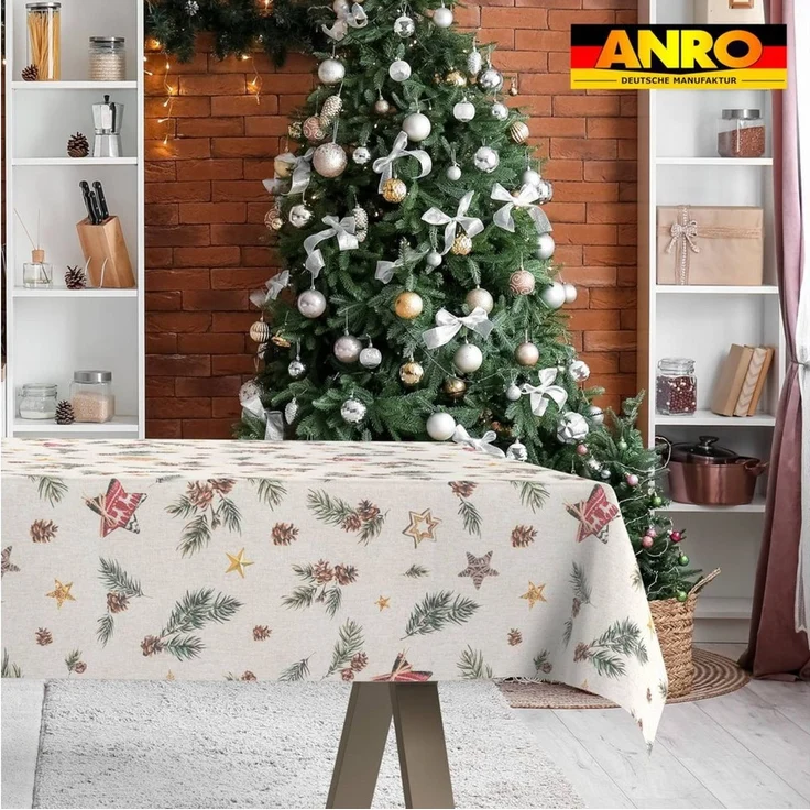 ANRO Tischdecke pflegeleicht Weihnachten Tischtuch Christmas Tannenzapfen Tischwäsche (Einzelstück 1-tlg), Schutz-Beschichtung wasserabweisend Grün 100x140 cm – Bild 3