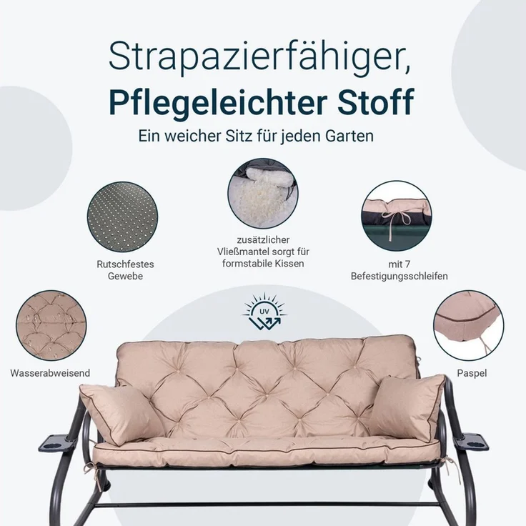 TexDeko Auflagekissen Ecolen Gartenbankauflage für Hollywoodschaukel mit Rückenlehne, (1x Gartenbankauflage für Hollywoodschaukel + 2x Kissen), UV-Beständig – Bild 4