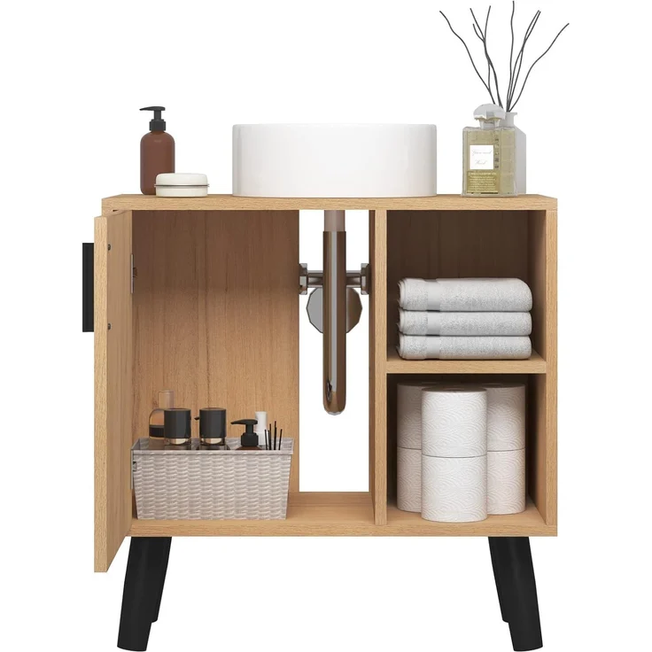 EUGAD Badmöbel-Set, (2-St), Unterschrank mit Tür und 2 offenen Ablagen, Badschrank mit 2 Spiegeln – Bild 9