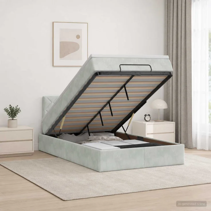 vidaXL Ottoman-Bett mit Matratze und LED Hellgrau 120 x 200 cm Samt 3457203 – Bild 4