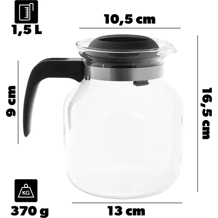 KADAX Hitzebeständige Teekanne mit Deckel, Glas, schwarz, 1,5L – Bild 2