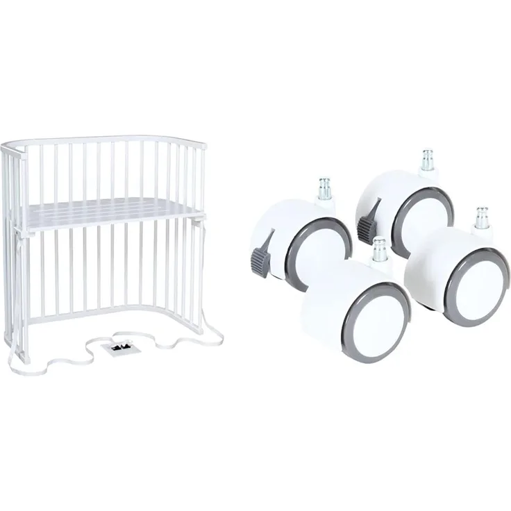 babybay Boxspring Beistellbett aus massivem Buchenholz/Kinderbett Höhe stufenlos verstellbar & umweltfreundlich & Rollensatz Parkett/Rollen passend Modelle